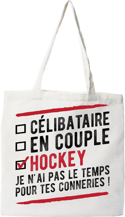Tote bag coton recyclé célibataire en couple hockey