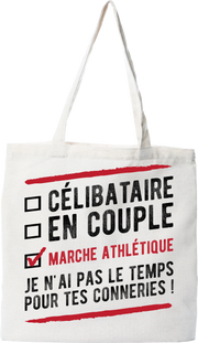 Tote bag coton recyclé célibataire en couple marche athlétique