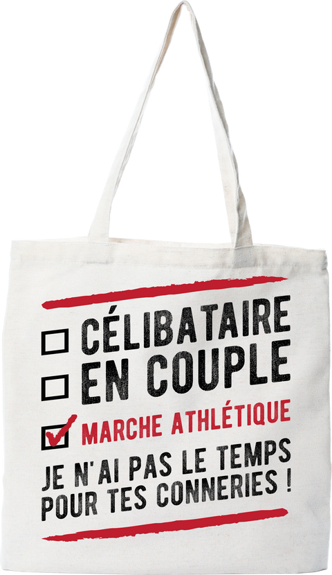 Tote bag coton recyclé célibataire en couple marche athlétique
