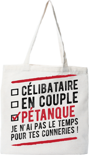 Tote bag coton recyclé célibataire en couple pétanque