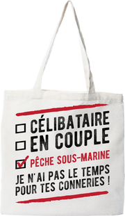 Tote bag coton recyclé célibataire en couple pêche sous marine