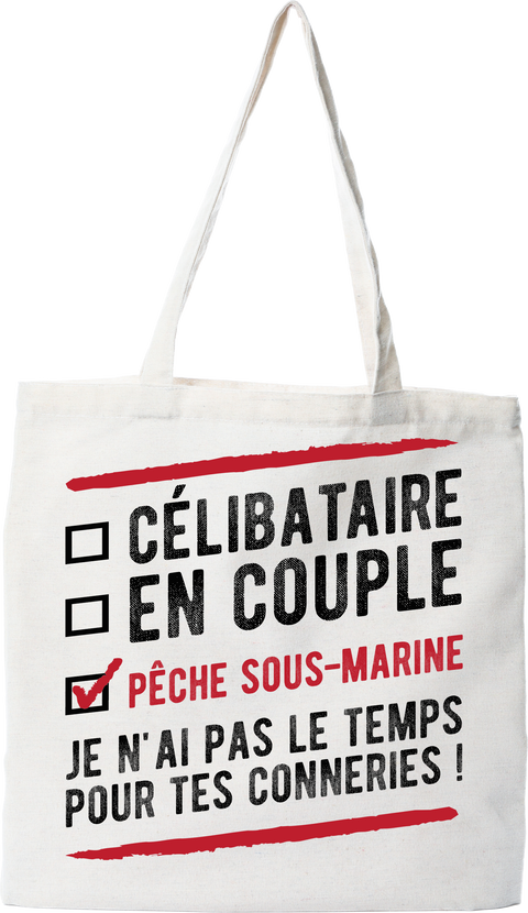 Tote bag coton recyclé célibataire en couple pêche sous marine