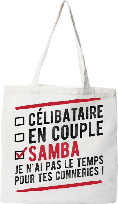 Tote bag coton recyclé célibataire en couple samba