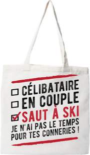 Tote bag coton recyclé célibataire en couple saut à ski