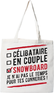 Tote bag coton recyclé célibataire en couple snowboard