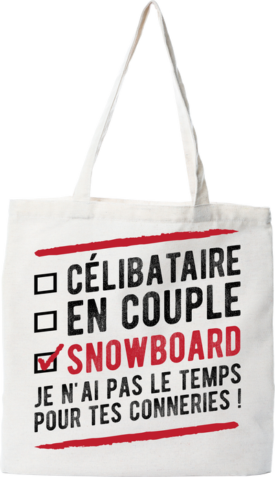Tote bag coton recyclé célibataire en couple snowboard