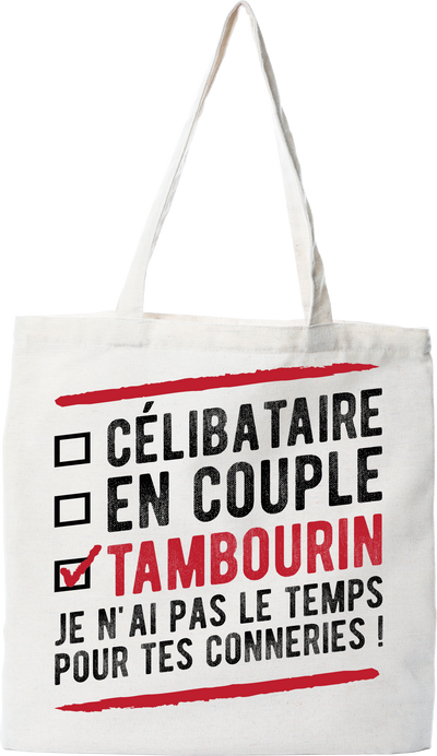 Tote bag coton recyclé célibataire en couple tambourin