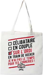 Tote bag coton recyclé célibataire sur l'ordi