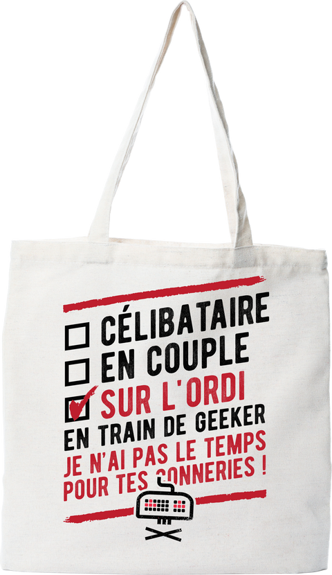 Tote bag coton recyclé célibataire sur l'ordi