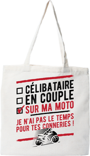 Tote bag coton recyclé célibataire sur ma moto