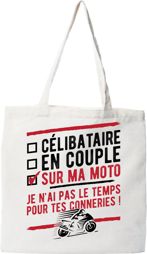 Tote bag coton recyclé célibataire sur ma moto