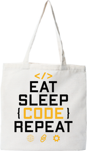 Tote bag coton recyclé eat sleep code repeat