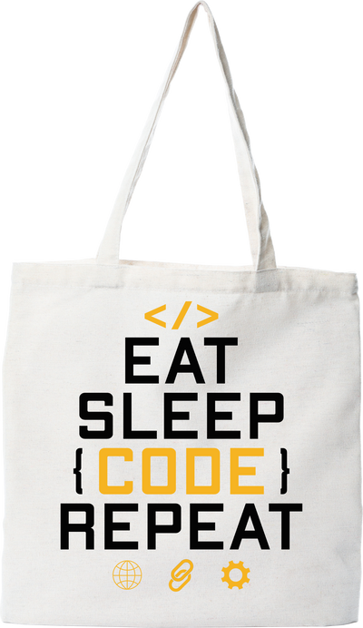 Tote bag coton recyclé eat sleep code repeat