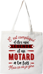 Tote bag coton recyclé motard et légende