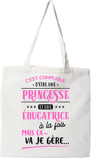 Tote bag coton recyclé princesse et éducatrice