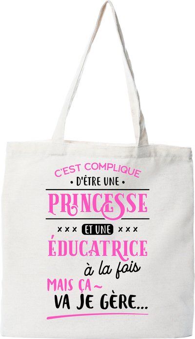 Tote bag coton recyclé princesse et éducatrice