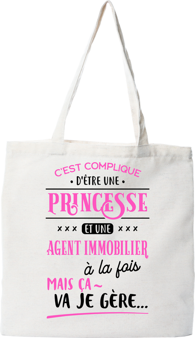 Tote bag coton recyclé princesse et agent immobilier