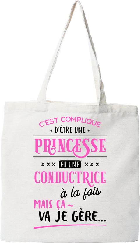 Tote bag coton recyclé princesse et conductrice