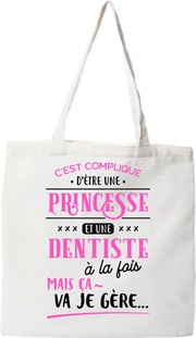 Tote bag coton recyclé princesse et dentiste