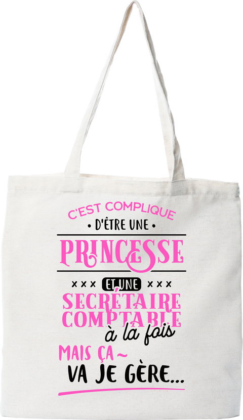 Tote bag coton recyclé princesse et secrétaire comptable