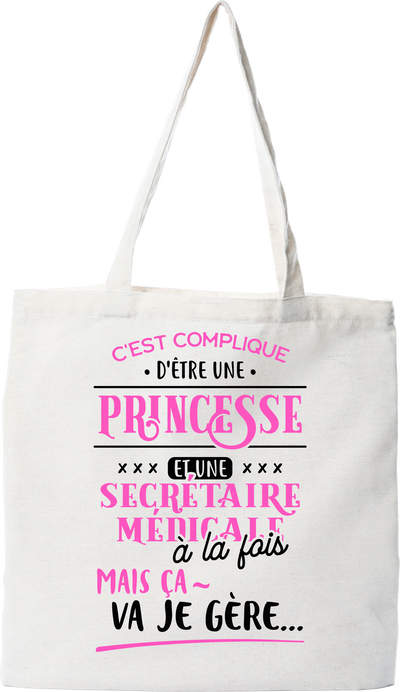 Tote bag coton recyclé princesse et secrétaire médicale