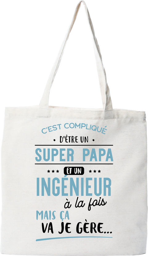 Tote bag coton recyclé super papa et ingénieur