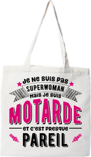 Tote bag coton recyclé superwoman et motarde