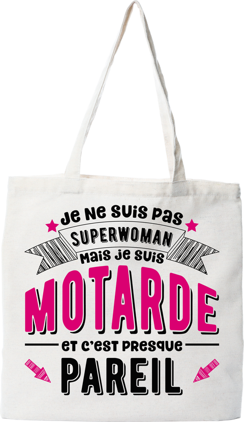 Tote bag coton recyclé superwoman et motarde