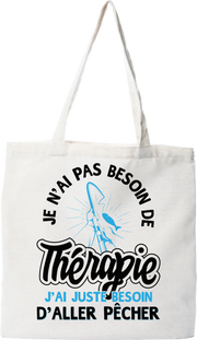 Tote bag coton recyclé thérapie ou pêche