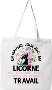 Tote bag coton recyclé un mauvais jour avec ma licorne