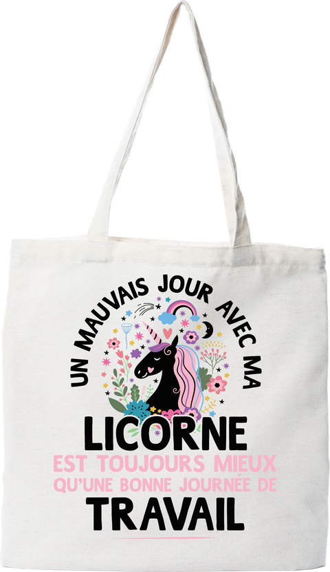 Tote bag coton recyclé un mauvais jour avec ma licorne