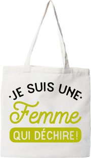 Tote bag coton recyclé une femme qui déchire