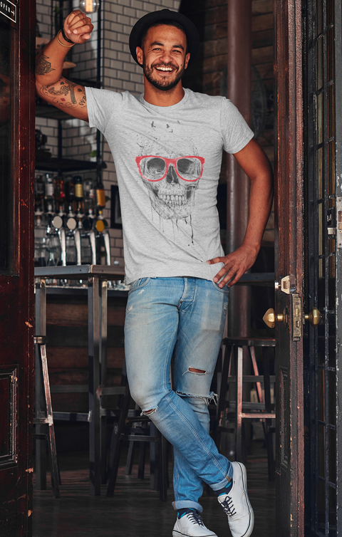 T shirt homme BIO Balázs Solti skull with red glasses