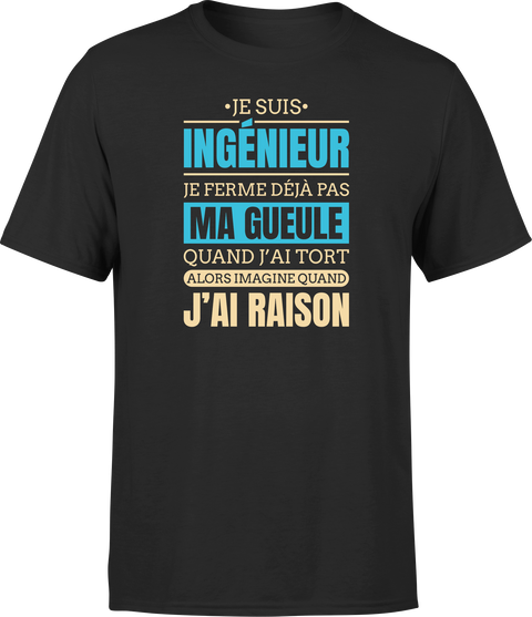 T shirt homme j ai raison je suis ingenieur
