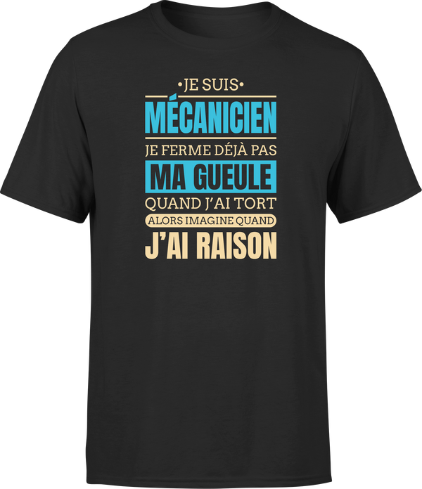 T shirt homme j ai raison je suis mecanicien