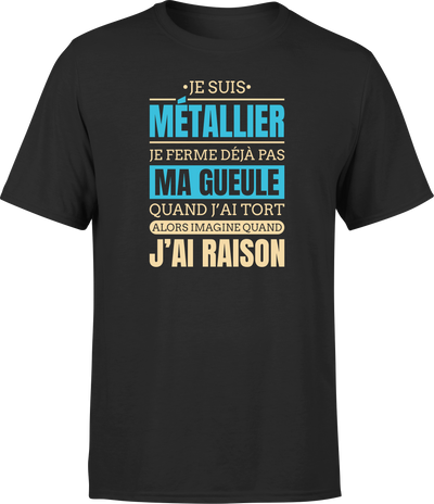 T shirt homme j ai raison je suis metallier